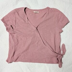 Madewell 100% Cotton Dusty Rose Pink Tie-Front Blouse L